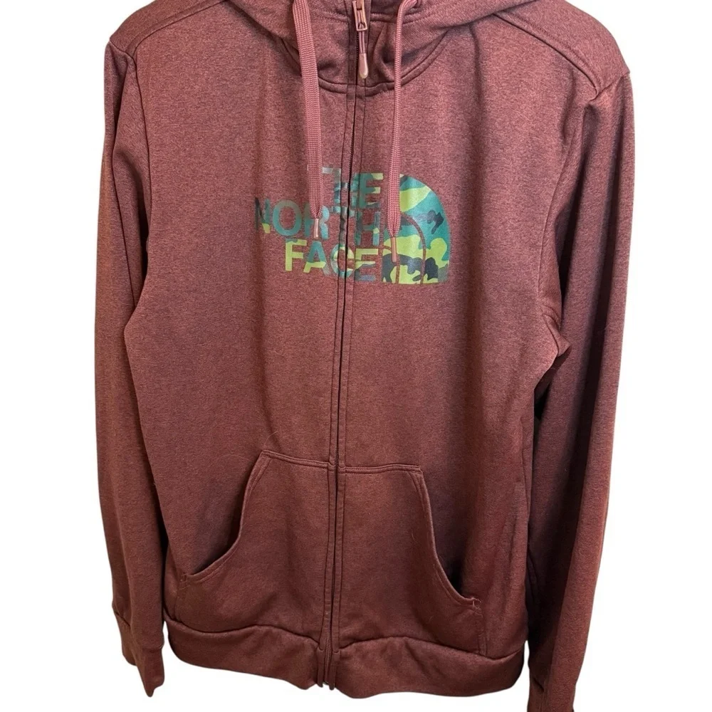 The North Face | Rust Zip-Up Hoodie with Green Camo Logo | Sz M